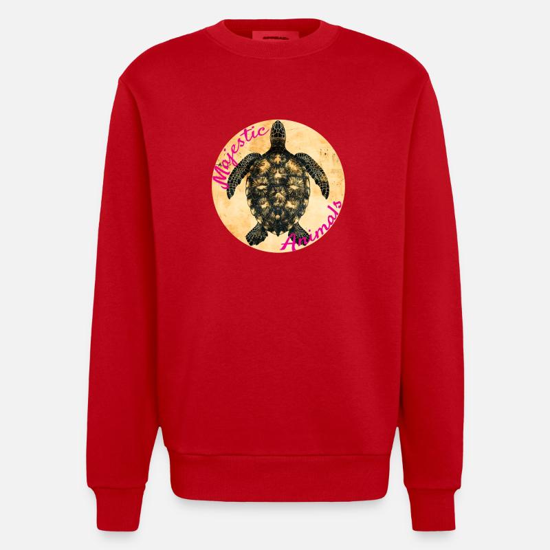 Majestic Animals: Wise Turtle - Heavyweight Oversized Organic Crew Neck Made in EU - red