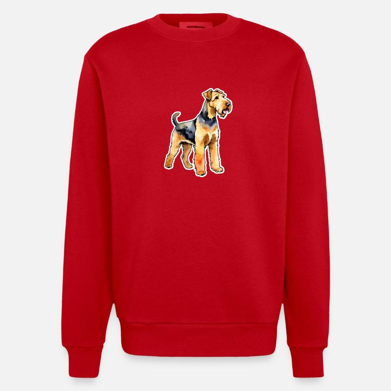 Airedale Terrier Wasserfarben - Heavyweight Oversized Organic Crew Neck Made in EU - Rot