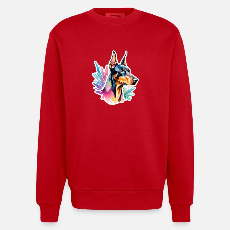 Dobermann Wasserfarben - Heavyweight Oversized Organic Crew Neck Made in EU - Rot