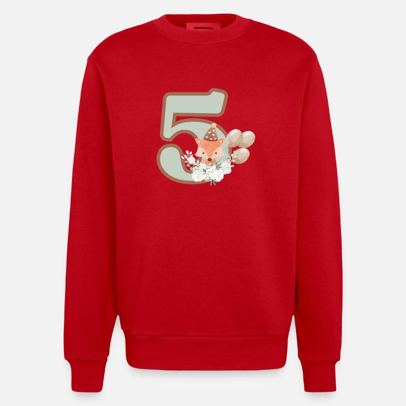 5e anniversaire renard fleurs - Sweat bio épais oversize fabriqué en UE - rouge