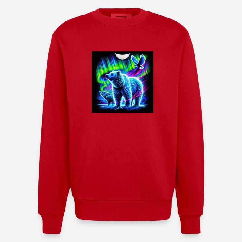 Ours et oiseau Aurora - Sweat bio épais oversize fabriqué en UE - rouge