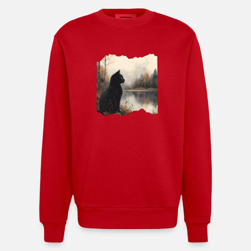 Chat Noir - Sweat bio épais oversize fabriqué en UE - rouge