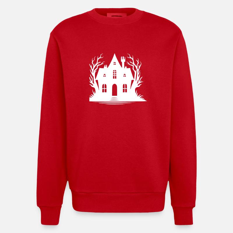 Étrange maison hantée d’Halloween - Sweat bio épais oversize fabriqué en UE - rouge