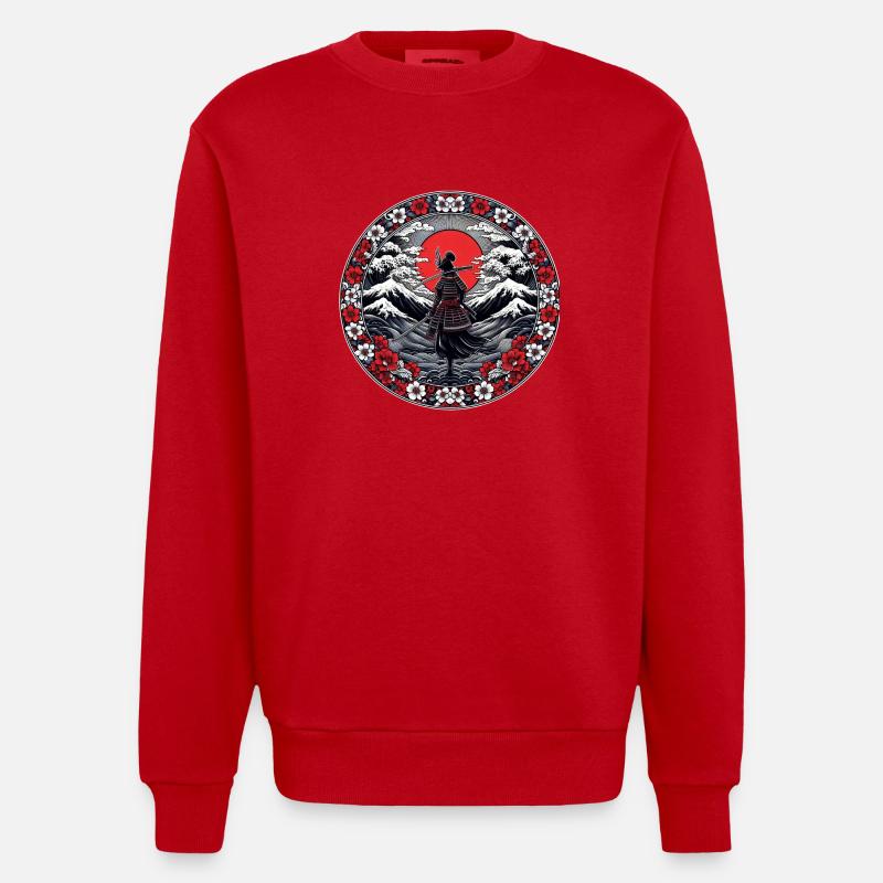 Ombre Samurai Mädchen Kirschblüte - Heavyweight Oversized Organic Crew Neck Made in EU - Rot