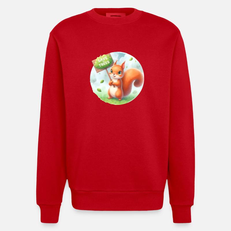 Save the Trees Squirrel - Heavyweight Oversized Organic Crew Neck Made in EU - red