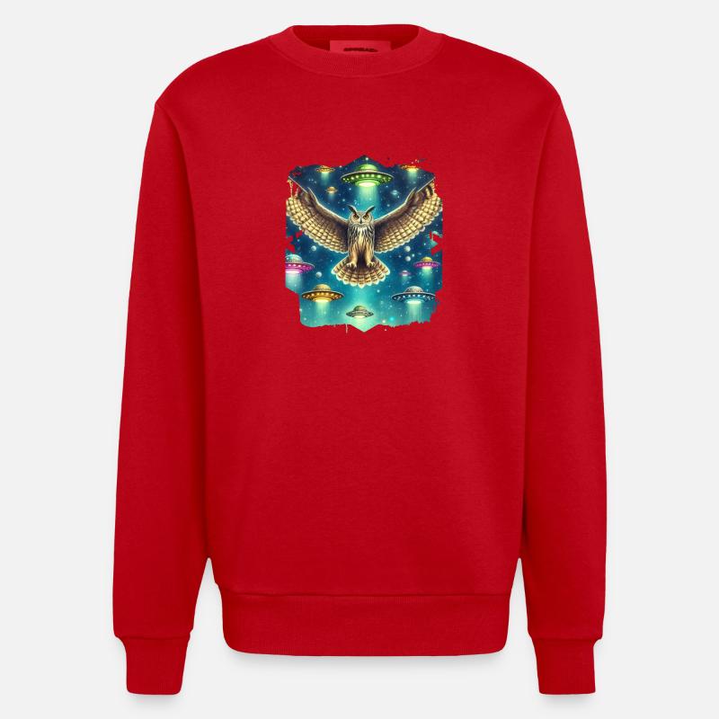 Mystische Eule UFO-Begegnung - Heavyweight Oversized Organic Crew Neck Made in EU - Rot