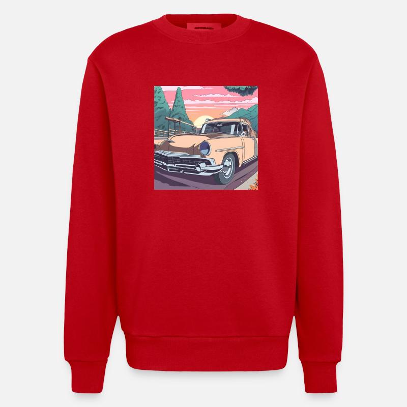 Road trip en voiture classique - Sweat bio épais oversize fabriqué en UE - rouge