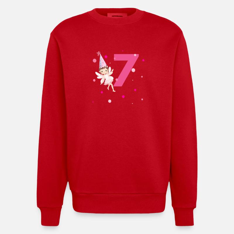 7e anniversaire fée rose - Sweat bio épais oversize fabriqué en UE - rouge