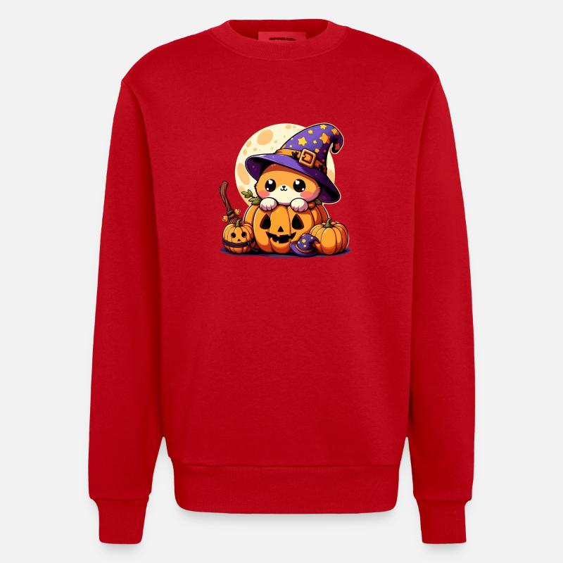 Petit Chat Mignon d'Halloween - Sweat bio épais oversize fabriqué en UE - rouge