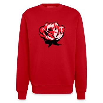 Hübsche Schöne Rose Blüte Blatt Röschen Romantisch - Heavyweight Oversized Organic Crew Neck Made in EU - Rot - Vorne - AI Model Female 172 light (172cm) & AI Model Male 178 light (178cm)