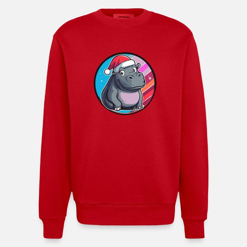 Hippopotame animal de Noël - Sweat bio épais oversize fabriqué en UE - rouge