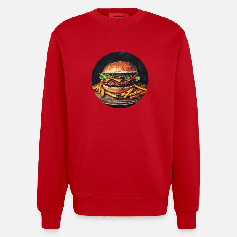 Saftiger Burger mit knusprigen Pommes - Heavyweight Oversized Organic Crew Neck Made in EU - Rot
