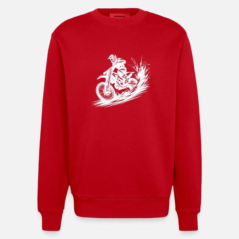 Dessin d’illustration dynamique de motocross - Sweat bio épais oversize fabriqué en UE - rouge
