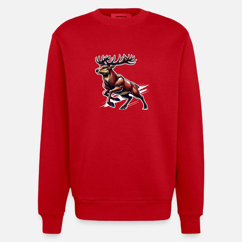 Rotwild Hirsch Jäger Jagd Treibjagd - Heavyweight Oversized Organic Crew Neck Made in EU - Rot