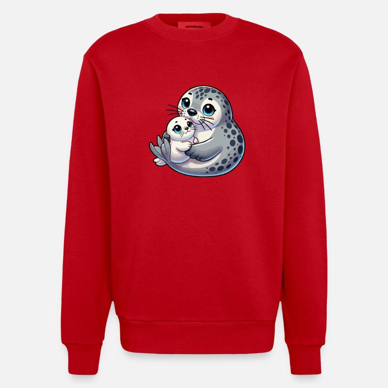 Robbenmutter mit Kind - Heavyweight Oversized Organic Crew Neck Made in EU - Rot