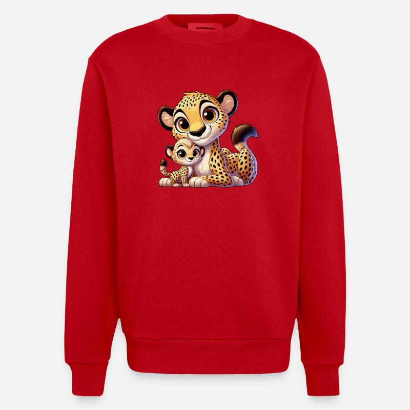 Guépard avec enfant - Sweat bio épais oversize fabriqué en UE - rouge