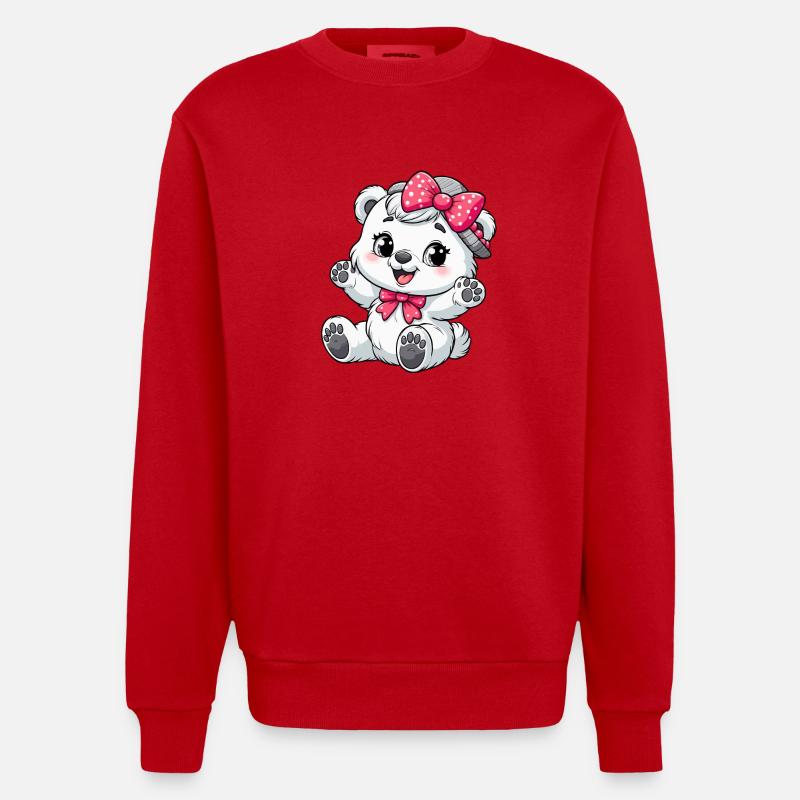 Kleinkind Eisbär Mädchen - Heavyweight Oversized Organic Crew Neck Made in EU - Rot