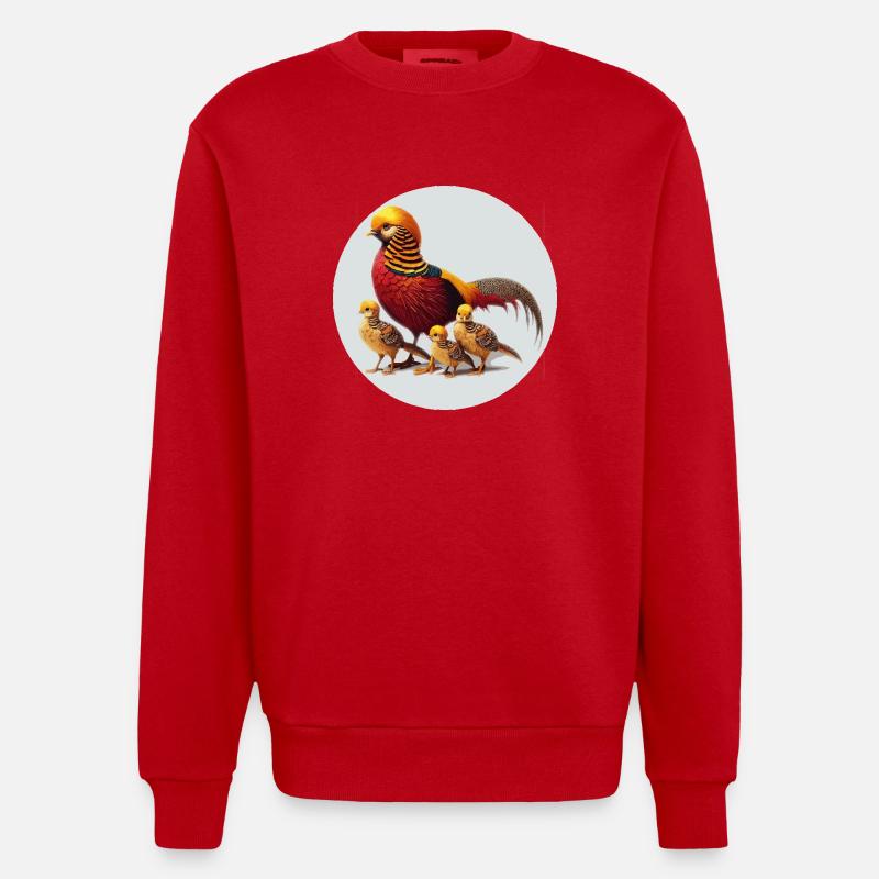 Faisan doré avec jeunes - Sweat bio épais oversize fabriqué en UE - rouge