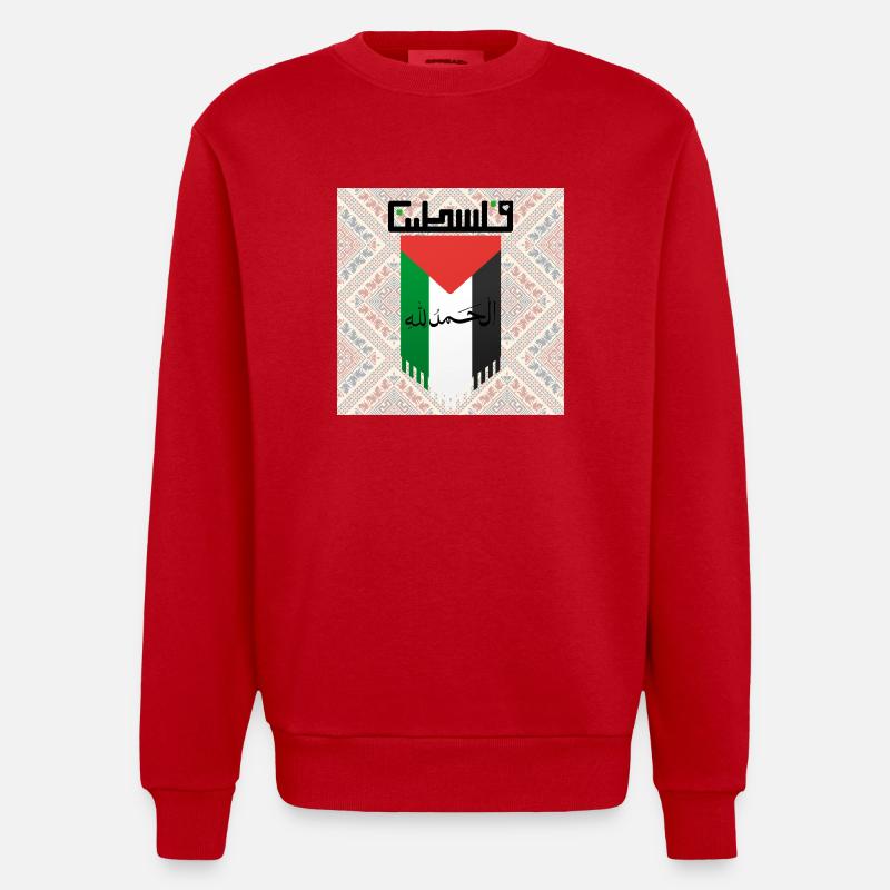 Palestinian Flag with Cultural Patterns - Heavyweight Oversized Organic Crew Neck Made in EU - red