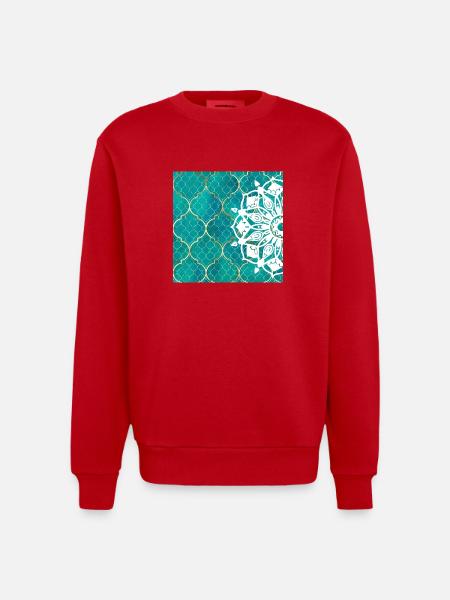 Teal Mandala Moroccan Art - Heavyweight Oversized Organic Crew Neck Made in EU - red