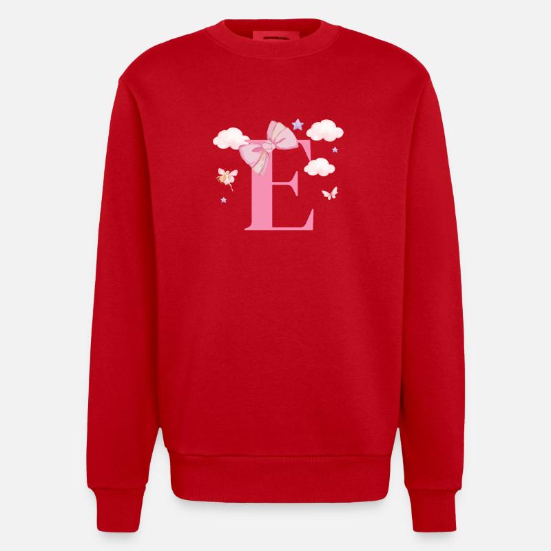 Lettre e rose nuages - Sweat bio épais oversize fabriqué en UE - rouge
