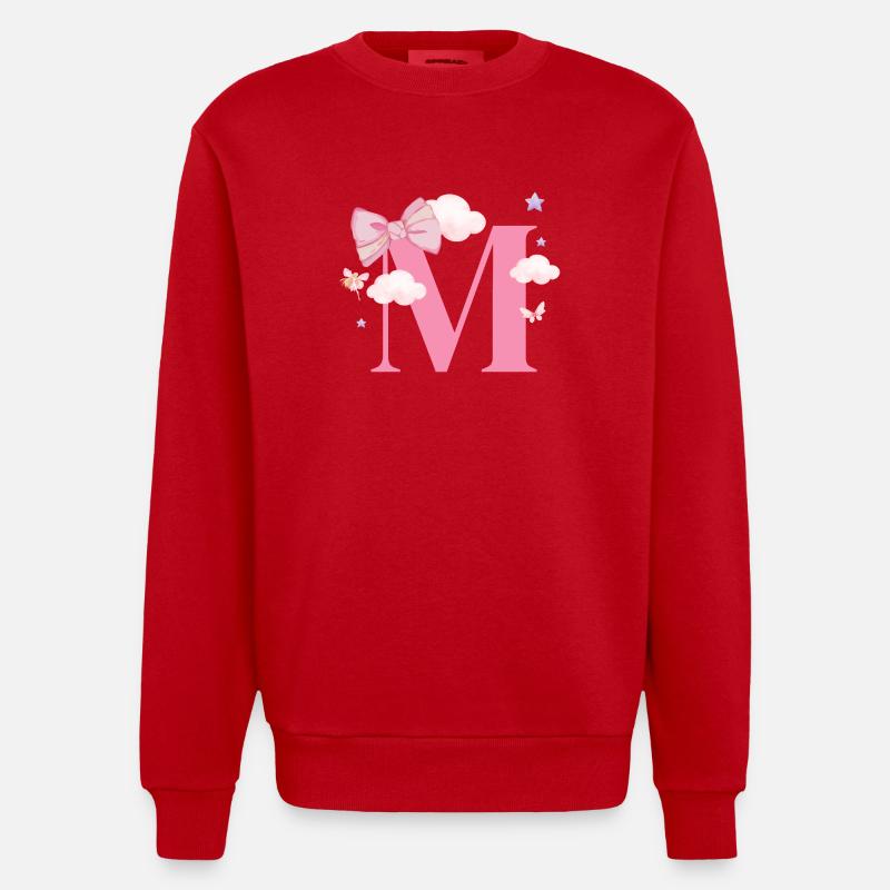 Buchstabe m rosa Wolken - Heavyweight Oversized Organic Crew Neck Made in EU - Rot
