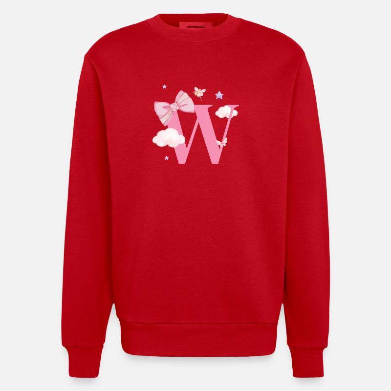 Buchstabe mit rosa Wolken - Heavyweight Oversized Organic Crew Neck Made in EU - Rot