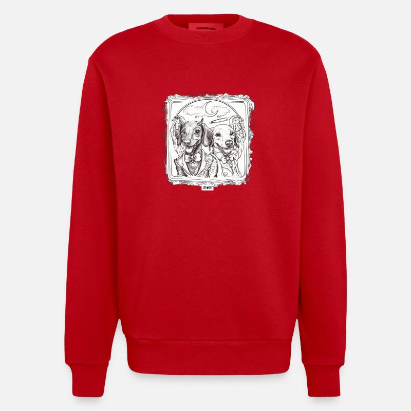 Teufel vs. Engel Dackel - Heavyweight Oversized Organic Crew Neck Made in EU - Rot