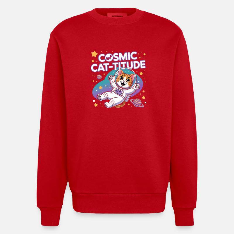 Cosmic Cat-titude – Intergalactic Cat Power - Heavyweight Oversized Organic Crew Neck Made in EU - red