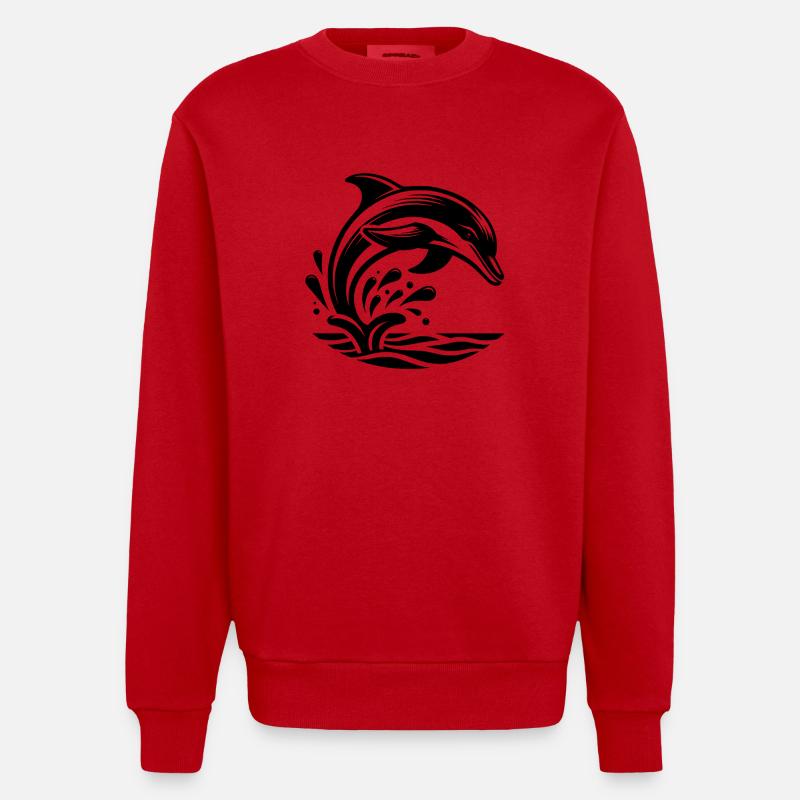 Saut élégant tatouage dauphin - Sweat bio épais oversize fabriqué en UE - rouge