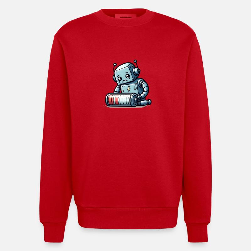Robot Weak Battery Robo-Problems - Heavyweight Oversized Organic Crew Neck Made in EU - red