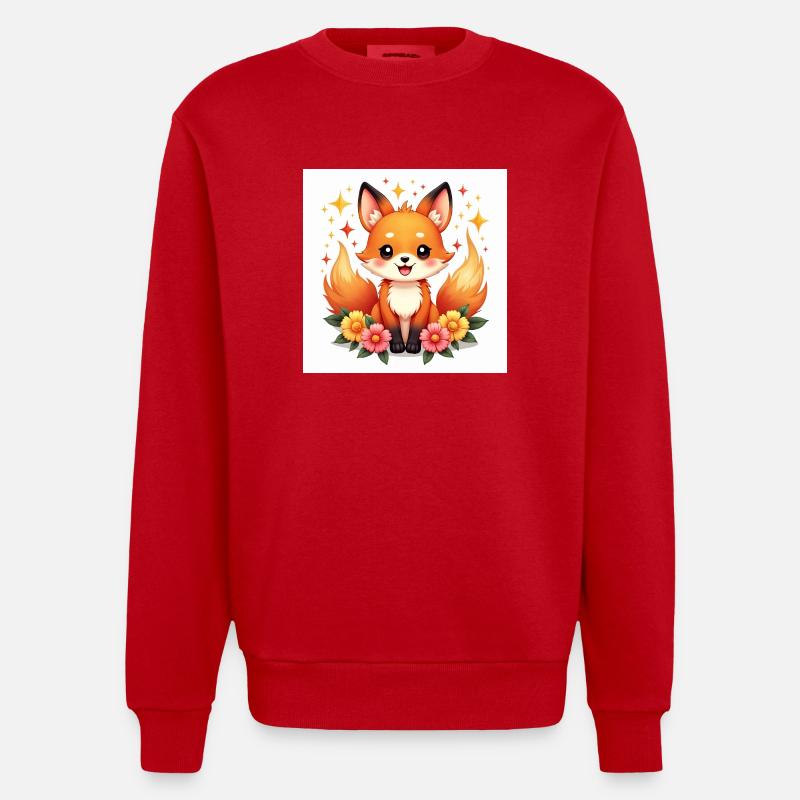 Renard Magique & Fleurs - Sweat bio épais oversize fabriqué en UE - rouge