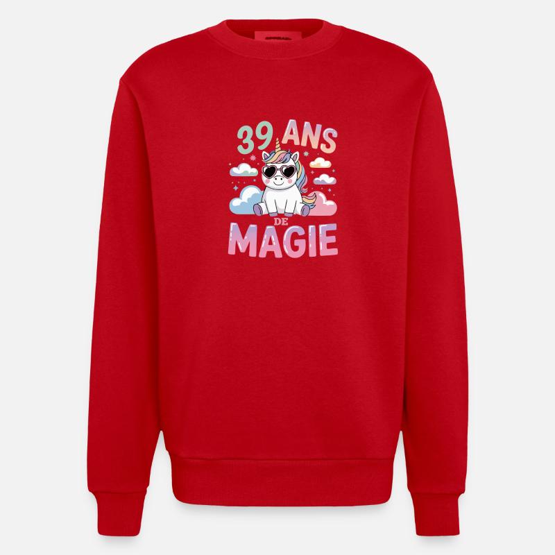 39 ans de magie - Sweat bio épais oversize fabriqué en UE - rouge
