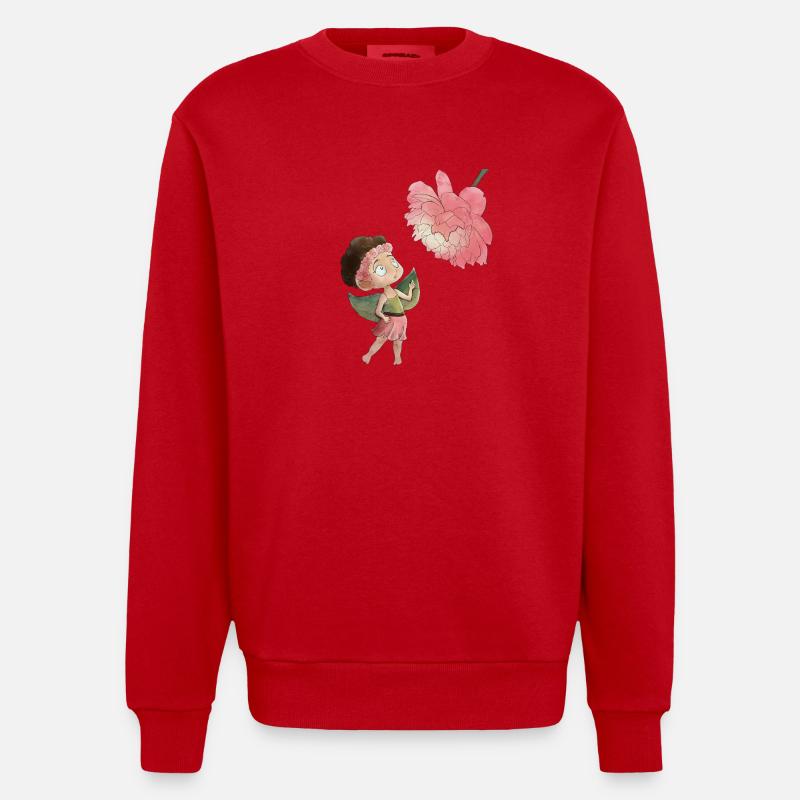 Fée magique avec pivoine - Sweat bio épais oversize fabriqué en UE - rouge