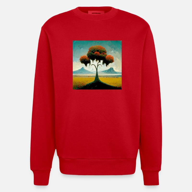 Surrreal Landschaft Baum Einsamkeit Berge - Heavyweight Oversized Organic Crew Neck Made in EU - Rot