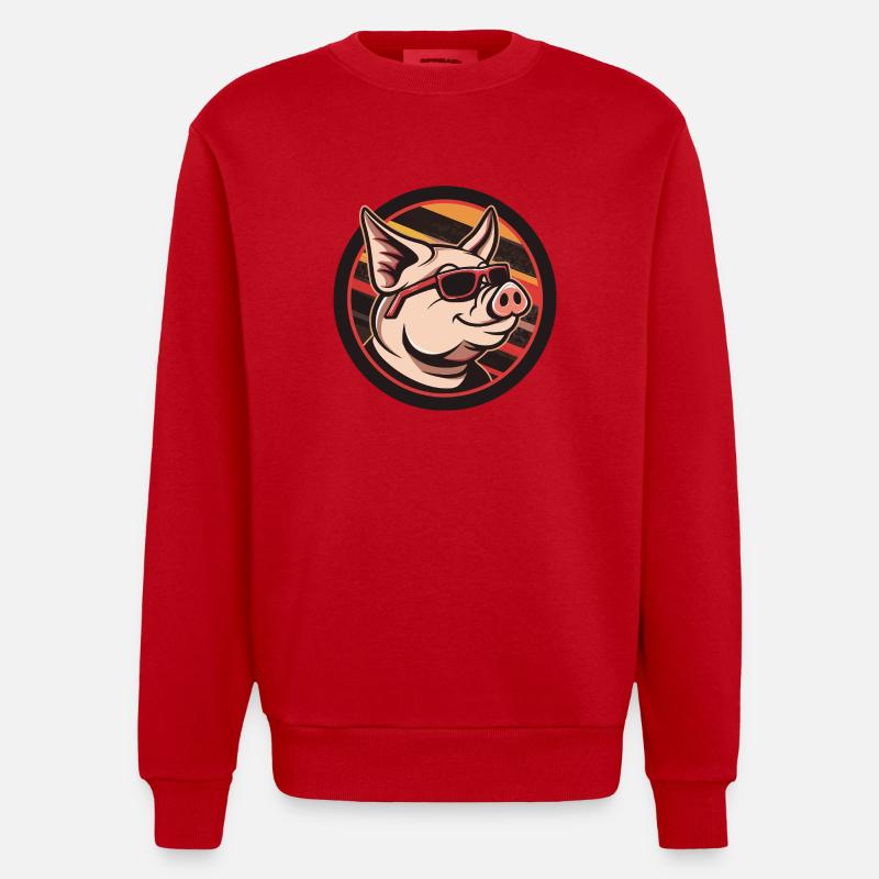 Schwein Comic Cool - Heavyweight Oversized Organic Crew Neck Made in EU - Rot