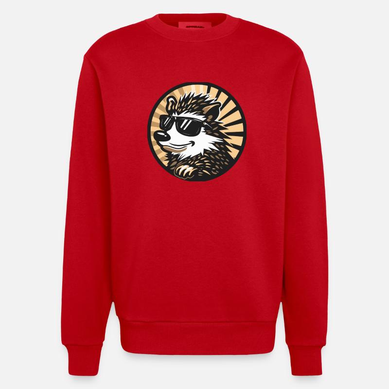hérisson bande dessinée cool - Sweat bio épais oversize fabriqué en UE - rouge