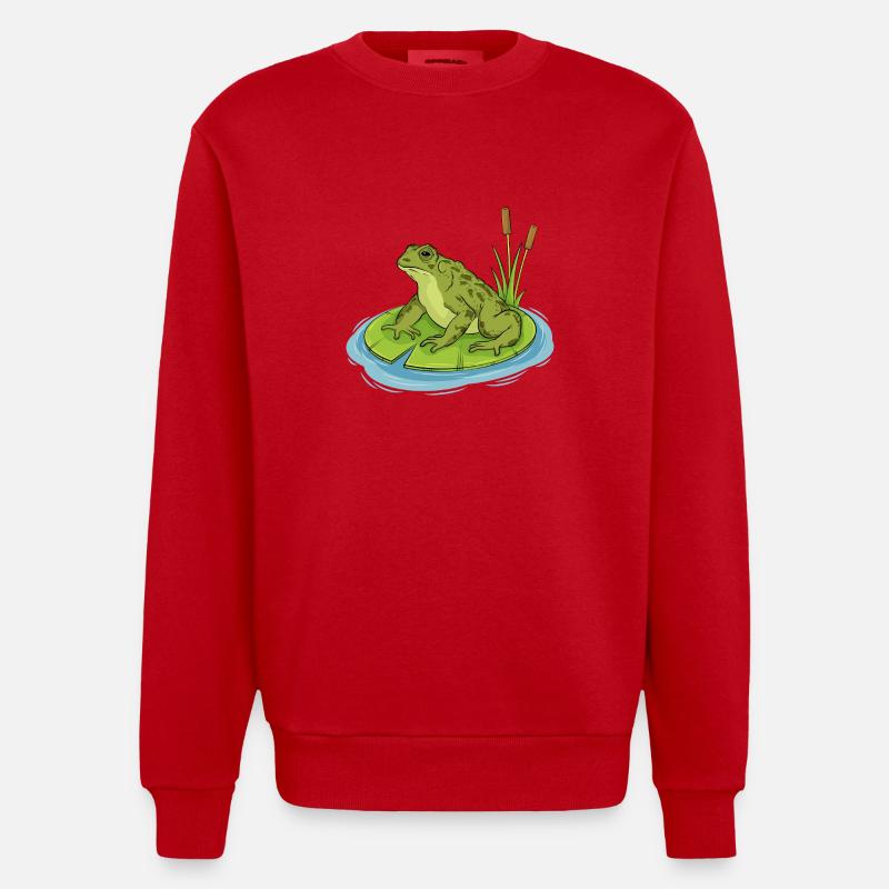 toad sitting on a lilypad - Heavyweight Oversized Organic Crew Neck Made in EU - red