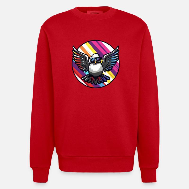Colombe oiseau bande dessinée cool - Sweat bio épais oversize fabriqué en UE - rouge