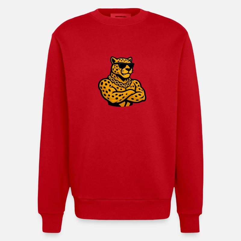 Bande dessinée Guépard léopard - Sweat bio épais oversize fabriqué en UE - rouge
