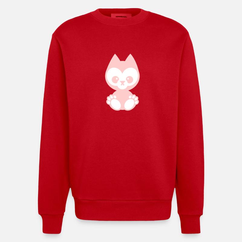 petits animaux - chat rose - Sweat bio épais oversize fabriqué en UE - rouge