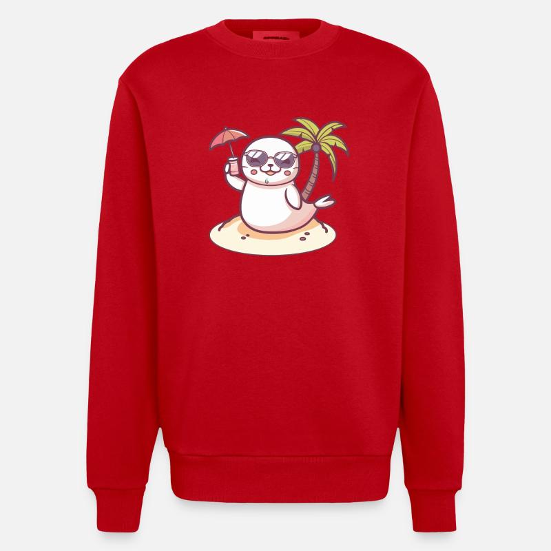 Robbe Sommer Strand Comic - Heavyweight Oversized Organic Crew Neck Made in EU - Rot