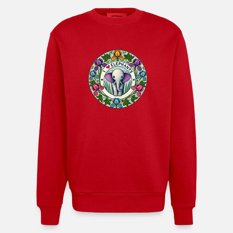 J’adore les éléphants - Sweat bio épais oversize fabriqué en UE - rouge