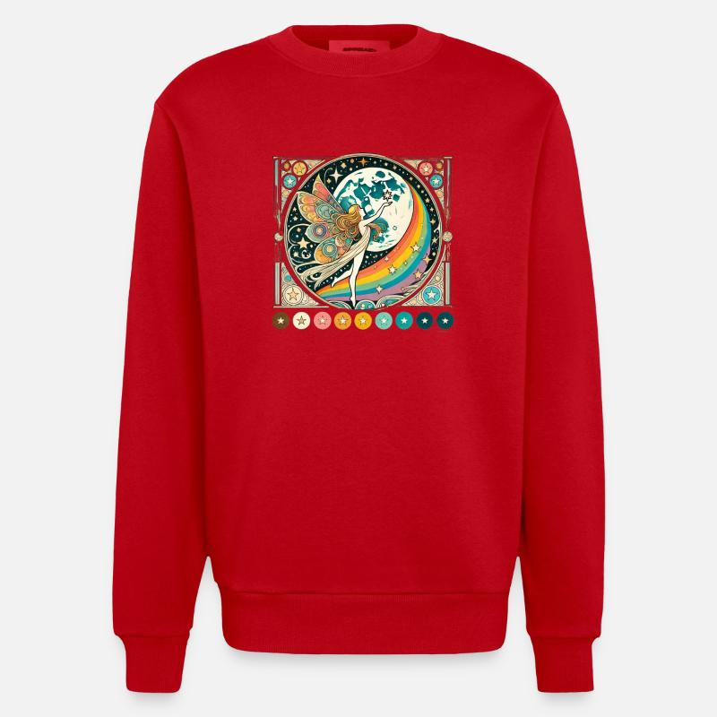 Retro Regenbogen Fee - Heavyweight Oversized Organic Crew Neck Made in EU - Rot