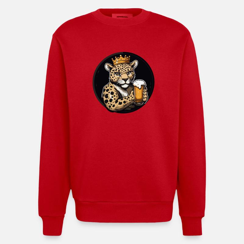 Leopard Beer Comic - Heavyweight Oversized Organic Crew Neck Made in EU - red