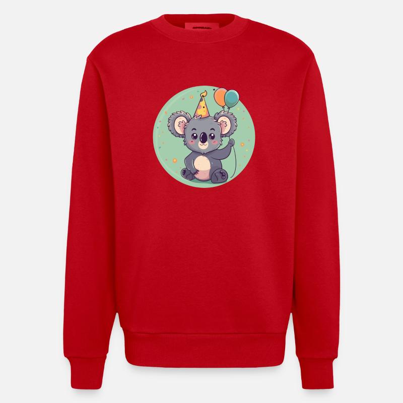 Koala Birthday Comic - Heavyweight Oversized Organic Crew Neck Made in EU - red