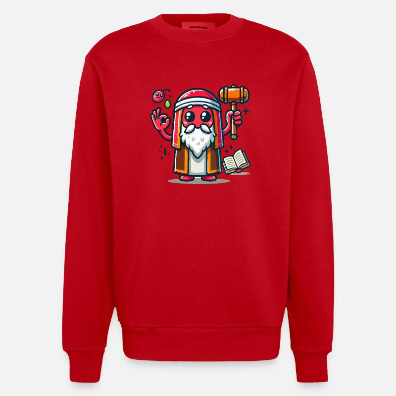 Roter Held mit einem Hammer - Heavyweight Oversized Organic Crew Neck Made in EU - Rot