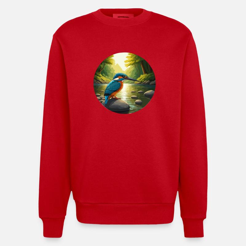 Eisvogel sitzt am Bach - Heavyweight Oversized Organic Crew Neck Made in EU - Rot