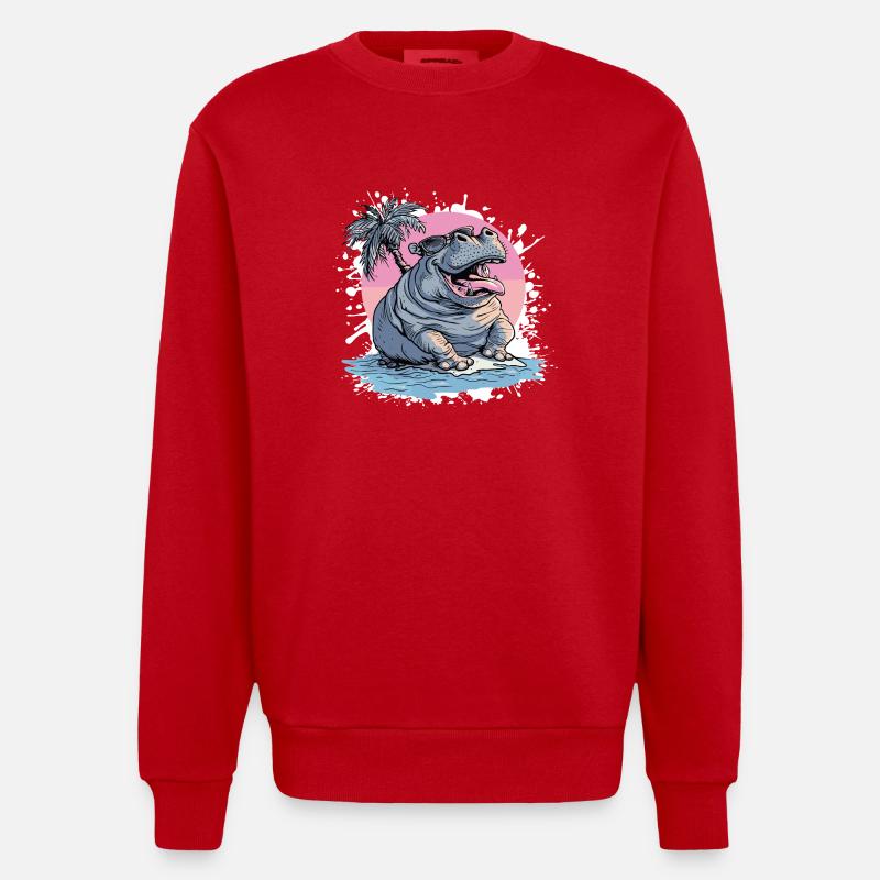 Hippopotame Palmier de l’île - Sweat bio épais oversize fabriqué en UE - rouge