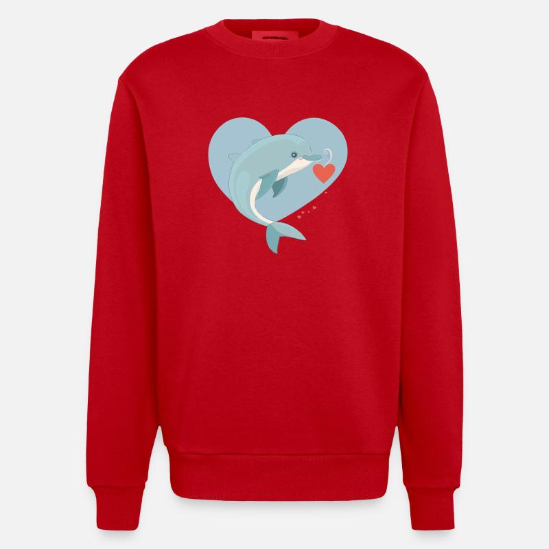 Dauphin mignon - Sweat bio épais oversize fabriqué en UE - rouge